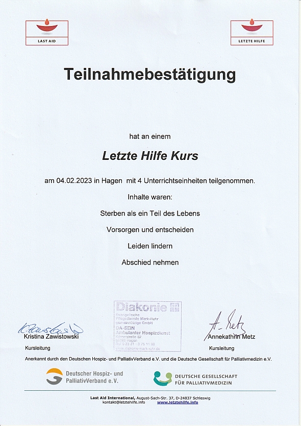 Beitragsbild Zertifikat Letzte Hilfe